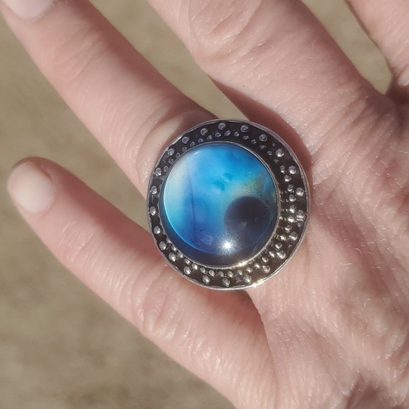 New Galaxy Celestial, Abstract, Hypnotic, Optical Illusion Silver Ring. - Picture 2 of 11